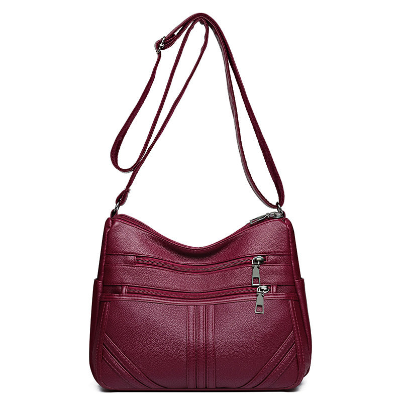 Textured Crossbody Bag with Soft Leather Finish and Multiple Pockets - Teleplus soft leather textured crossbody bag