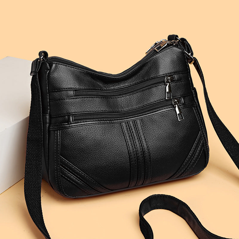 Textured Crossbody Bag with Soft Leather Finish and Multiple Pockets - Teleplus soft leather textured crossbody bag