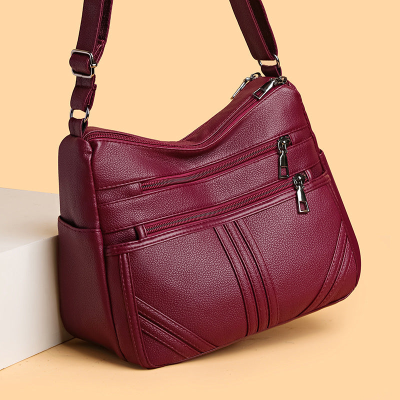 Textured Crossbody Bag with Soft Leather Finish and Multiple Pockets - Teleplus soft leather textured crossbody bag