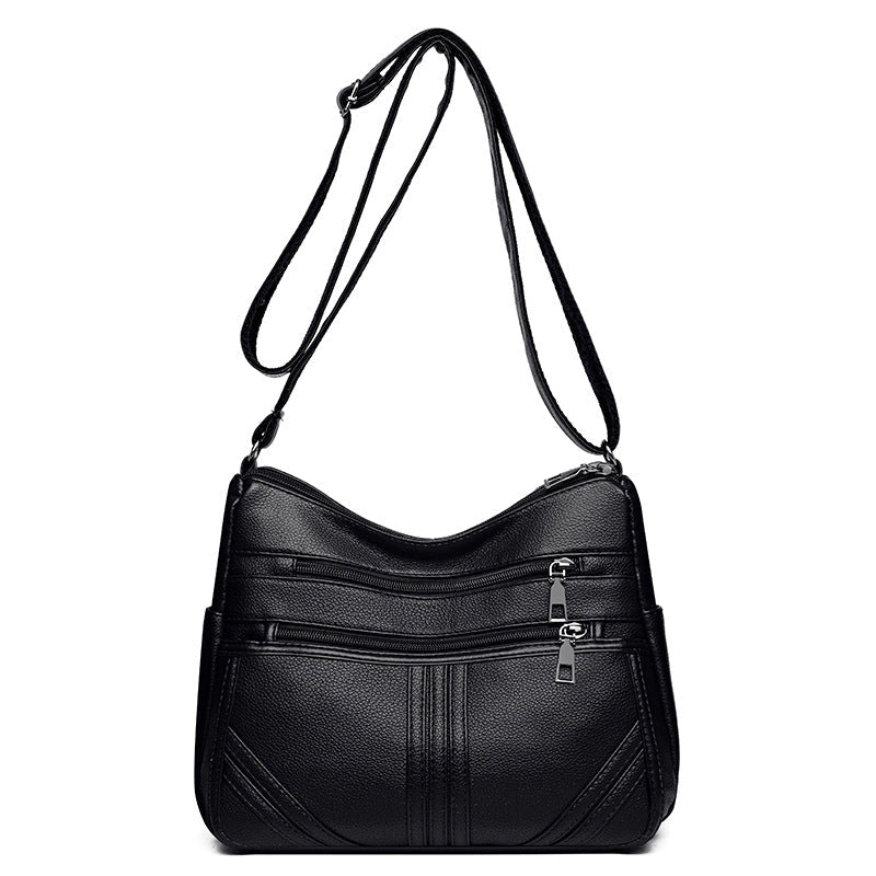 Textured Crossbody Bag with Soft Leather Finish and Multiple Pockets - Teleplus soft leather textured crossbody bag