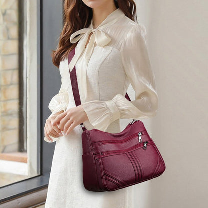 Textured Crossbody Bag with Soft Leather Finish and Multiple Pockets - Teleplus soft leather textured crossbody bag