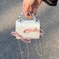 Textured Cute Bow Mini Chain Handbag with Interior Pocket and PU Outer Bag - Teleplus textured cute bow mini chain