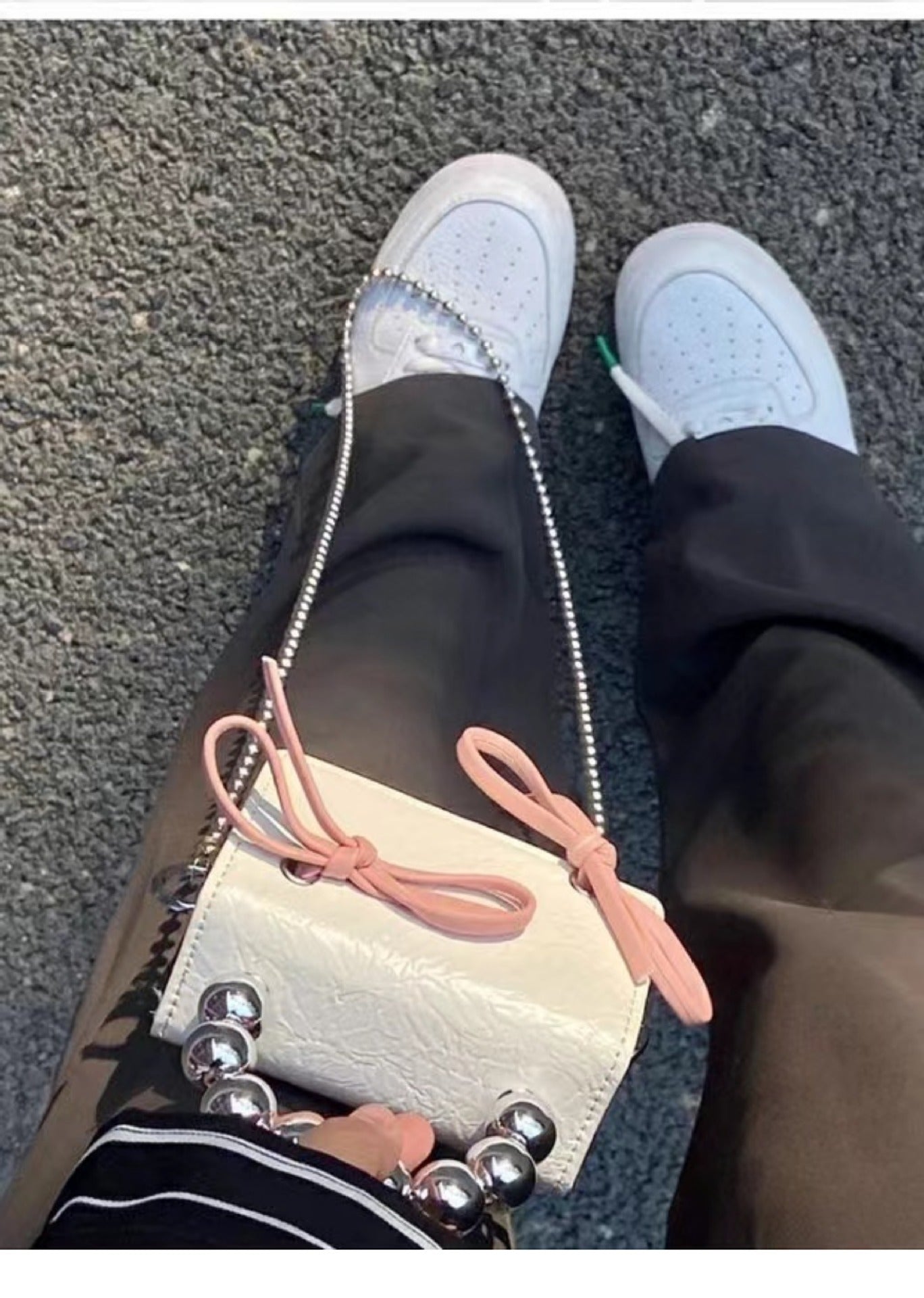 Textured Cute Bow Mini Chain Handbag with Interior Pocket and PU Outer Bag - Teleplus textured cute bow mini chain