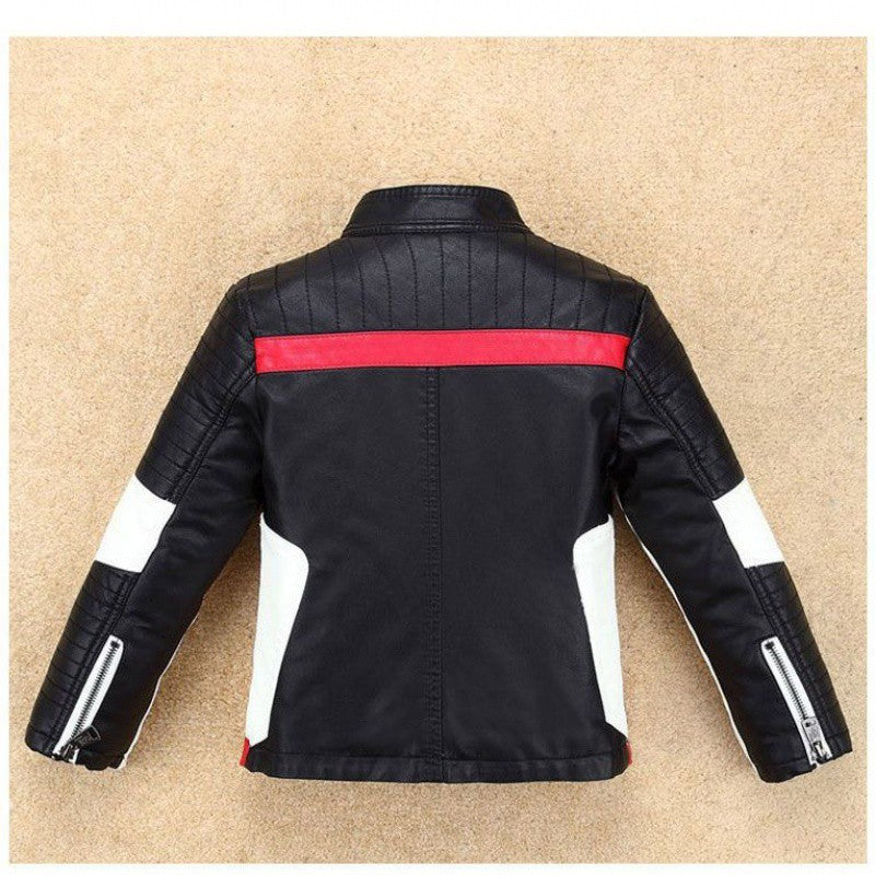 Thickened Leather Jacket for Children Over 8 Black or Red Spring Autumn - Teleplus thickened leather jacket