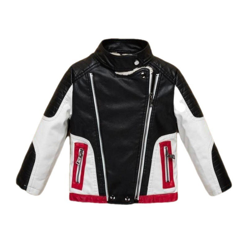 Thickened Leather Jacket for Children Over 8 Black or Red Spring Autumn - Teleplus thickened leather jacket
