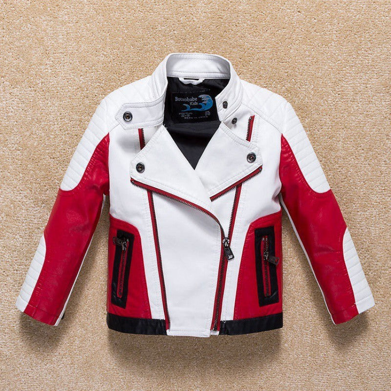 Thickened Leather Jacket for Children Over 8 Black or Red Spring Autumn - Teleplus thickened leather jacket