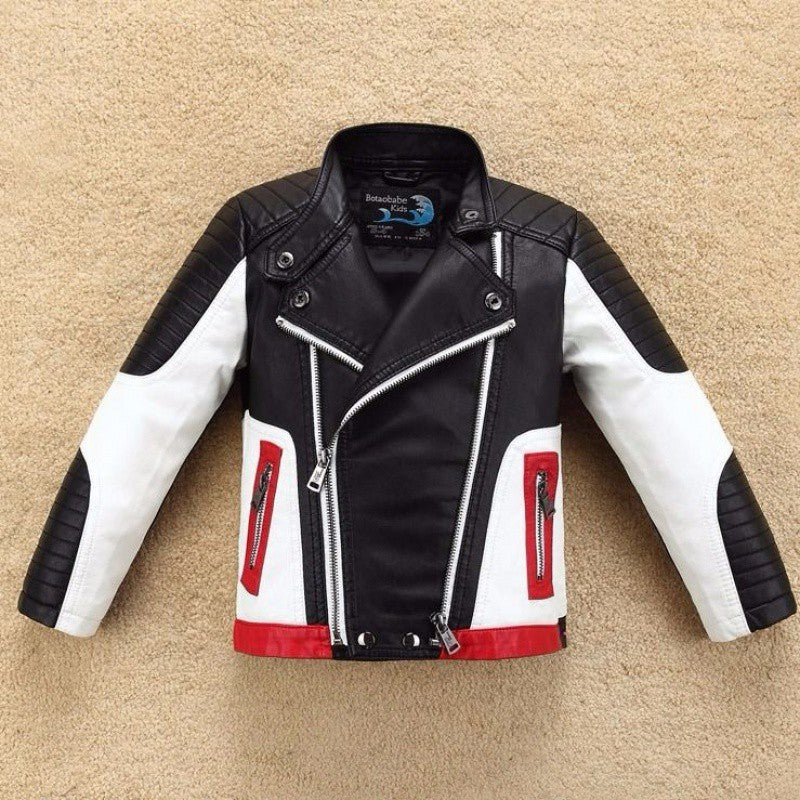 Thickened Leather Jacket for Children Over 8 Black or Red Spring Autumn - Teleplus thickened leather jacket
