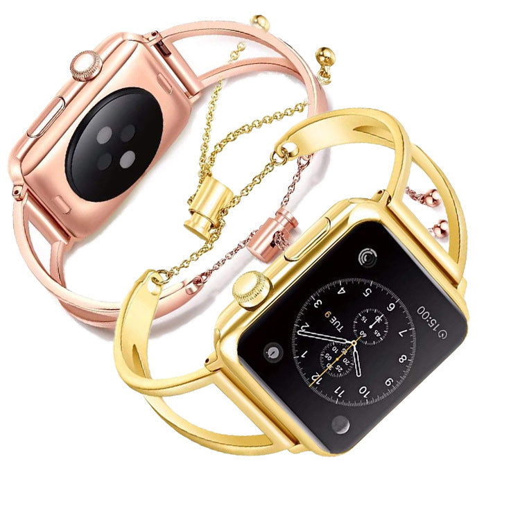 Three Bead Stainless Steel Smart Watch Strap Metal for Apple Watches - three bead stainless steel smart watch strap