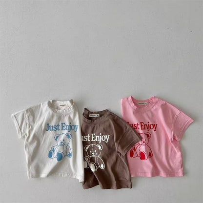 Three-color Infant Toddler Cartoon Bear Top Short-sleeved Casual T-shirt - Toddler Bear Tee for Mini Fashionistas