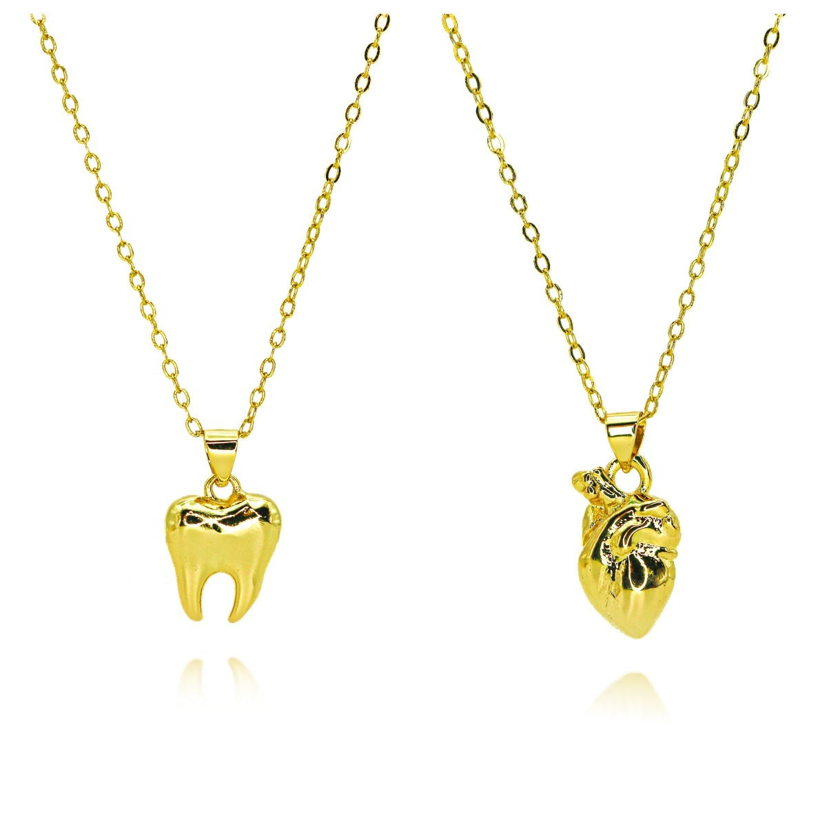 Tooth Heart Pendant Necklace with Three Dimensional Design - three dimensional tooth heart pendant necklace