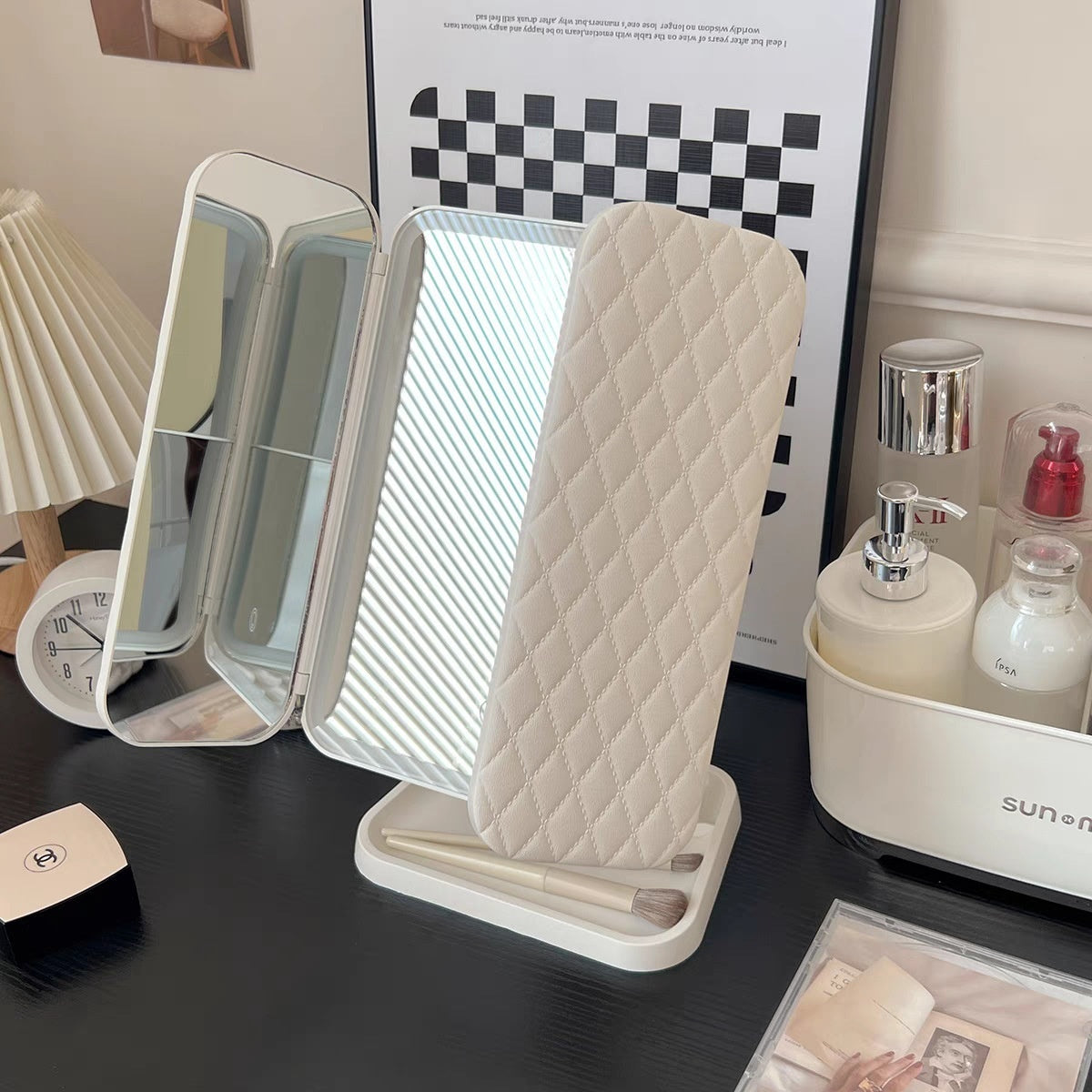 Three Fold LED Makeup Mirror with USB Rechargeable Lighting and Luxury Gift Box - Teleplus three fold led makeup mirror