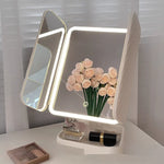 Three Fold LED Makeup Mirror with USB Rechargeable Lighting and Luxury Gift Box - Teleplus three fold led makeup mirror