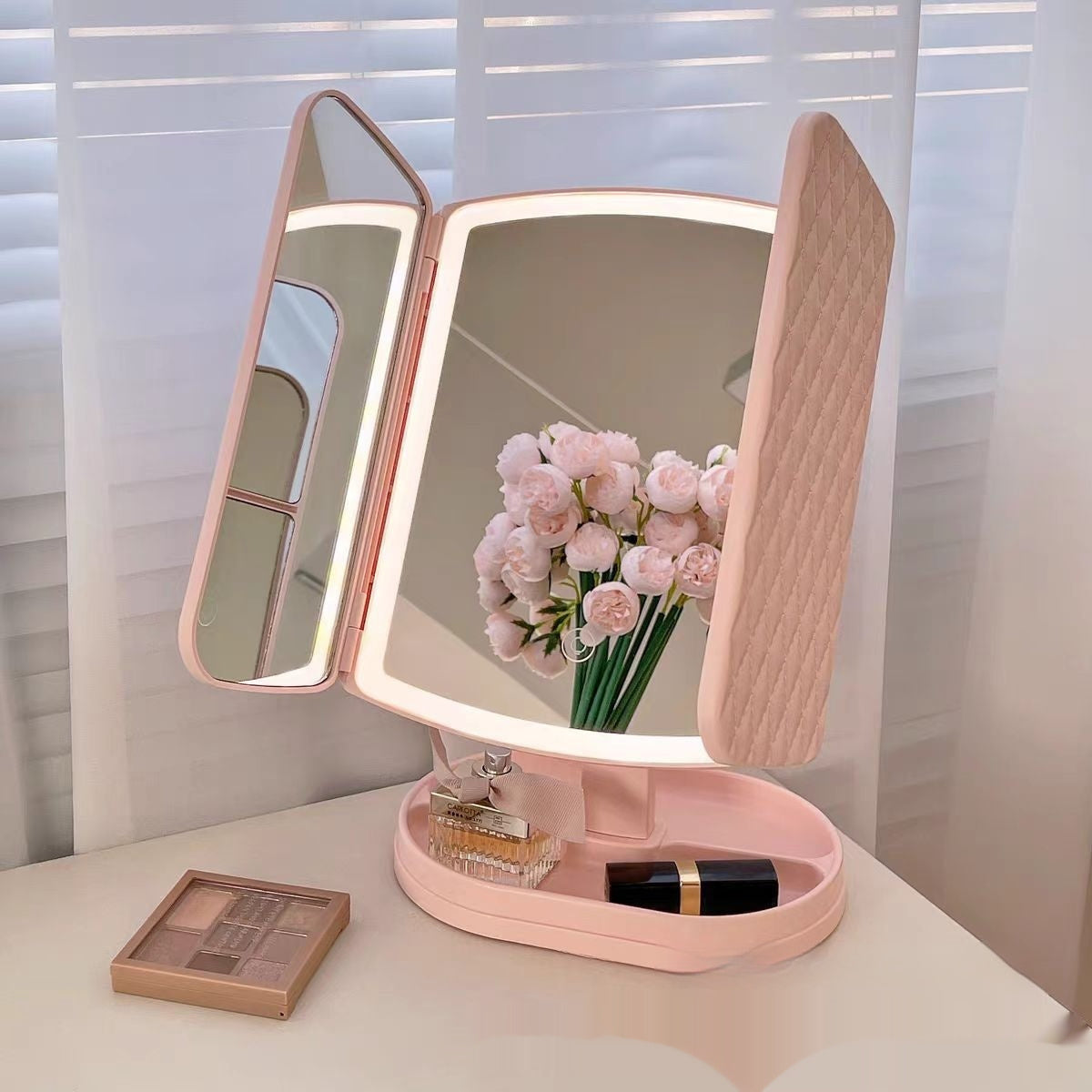 Three Fold LED Makeup Mirror with USB Rechargeable Lighting and Luxury Gift Box - Teleplus three fold led makeup mirror