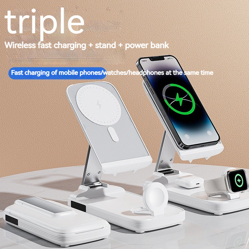 Three-in-one Magsafe Wireless Fast Charging Folding Mobile Phone Magnetic Bracket Vertical Power Bank - Three-in-One