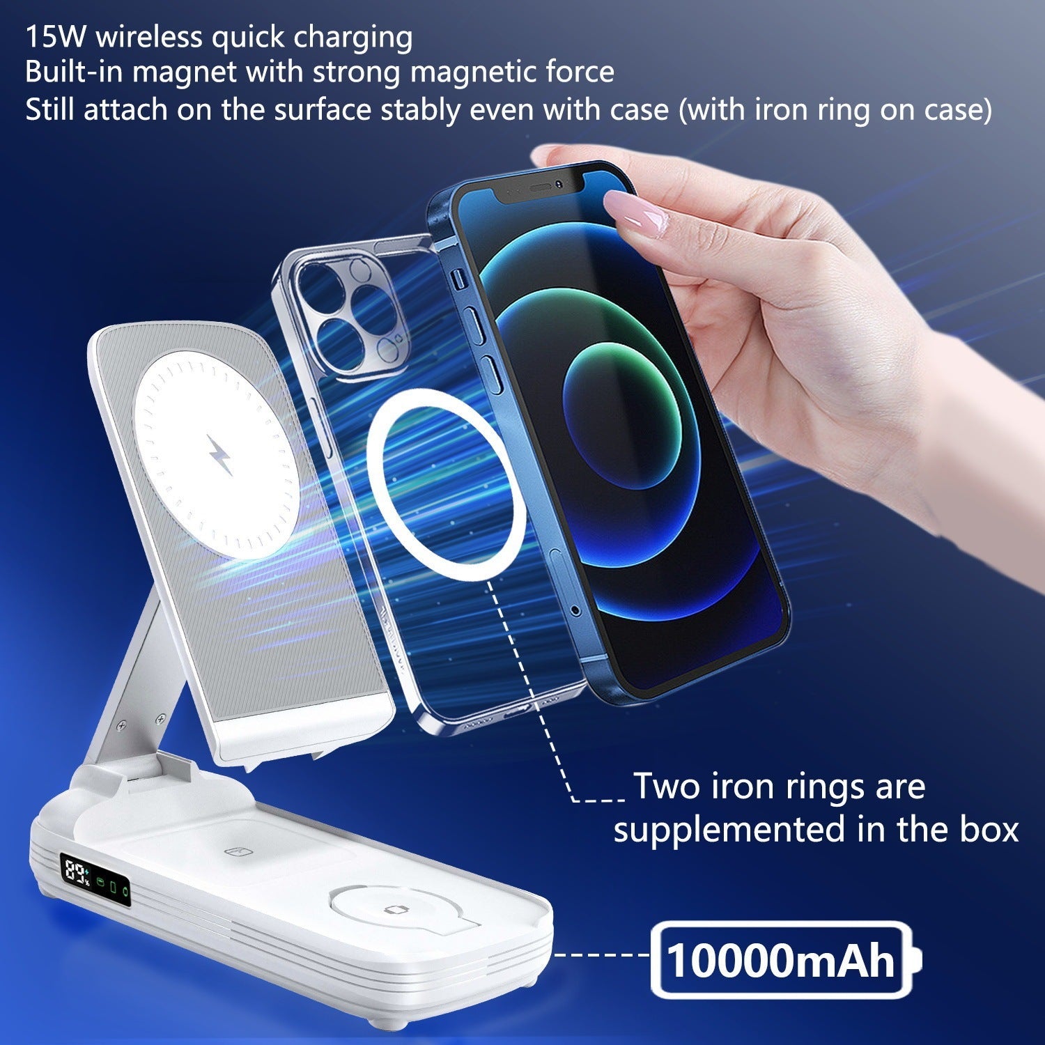 Three-in-one Magsafe Wireless Fast Charging Folding Mobile Phone Magnetic Bracket Vertical Power Bank - Three-in-One