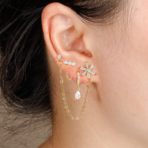 Electroplated Gold and Silver Flower Drop Earrings Set for Women - Dazzle with the White Three-Piece of Fun! united