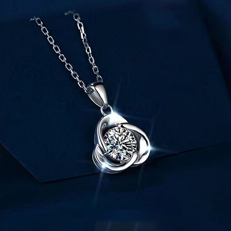 Electroplated 925 Silver Flower Clavicle Necklace with Cross Chain 41-50cm - Three-Piece Leaf in leaf flower clavicle