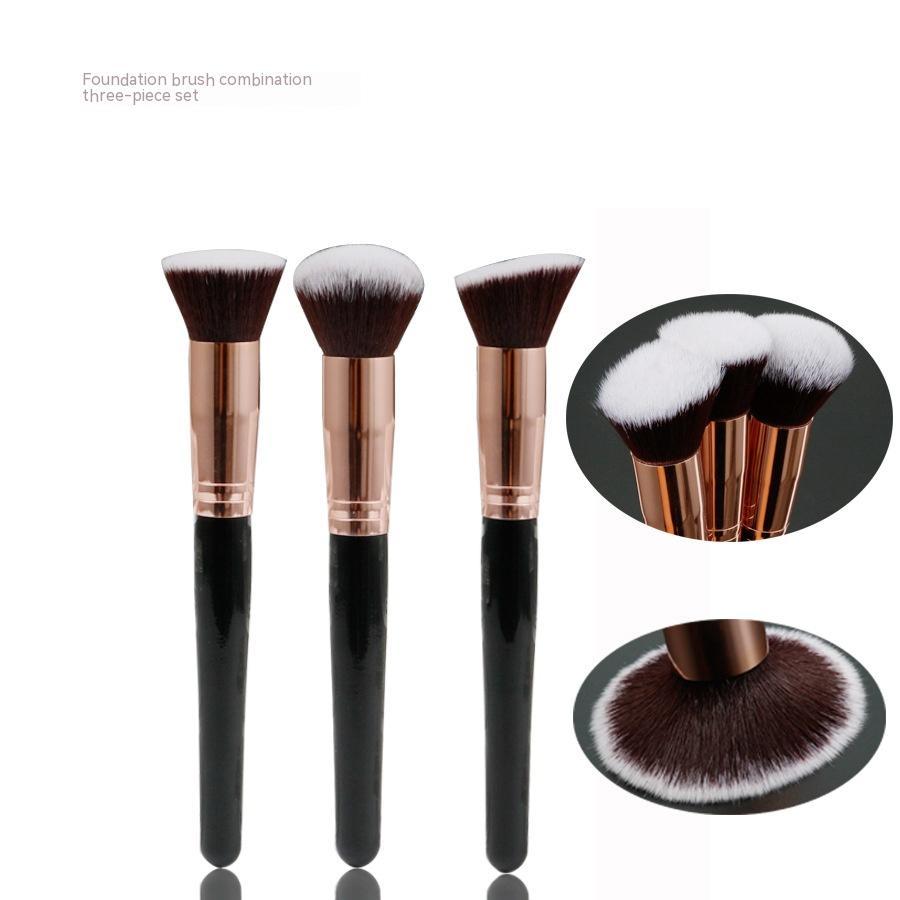 Three Piece Portable Makeup Brush Set with Flat Head Bevel and Wool Tips - Teleplus flat head bevel three piece