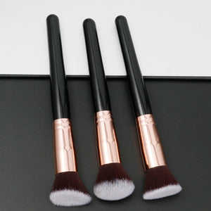 Three Piece Portable Makeup Brush Set with Flat Head Bevel and Wool Tips - Teleplus flat head bevel three piece