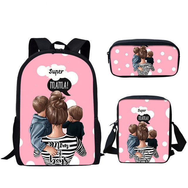 Three-piece printed student backpack diagonal bag - Backpack That’s Stylish Sturdy and Student-Approved