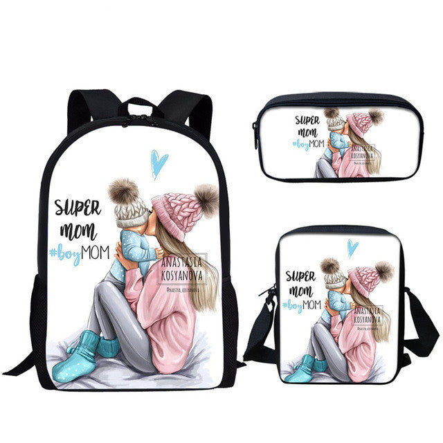 Three-piece printed student backpack diagonal bag - Backpack That’s Stylish Sturdy and Student-Approved