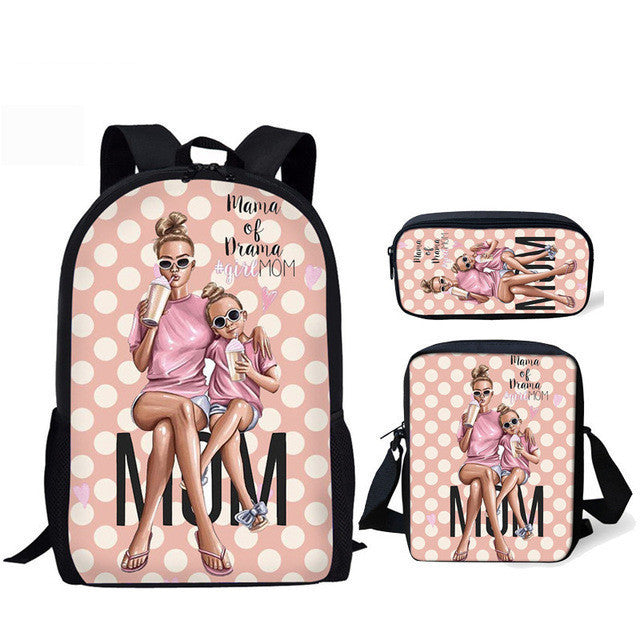 Three-piece printed student backpack diagonal bag - Backpack That’s Stylish Sturdy and Student-Approved