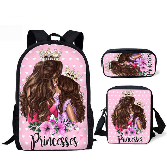 Three-piece printed student backpack diagonal bag - Backpack That’s Stylish Sturdy and Student-Approved