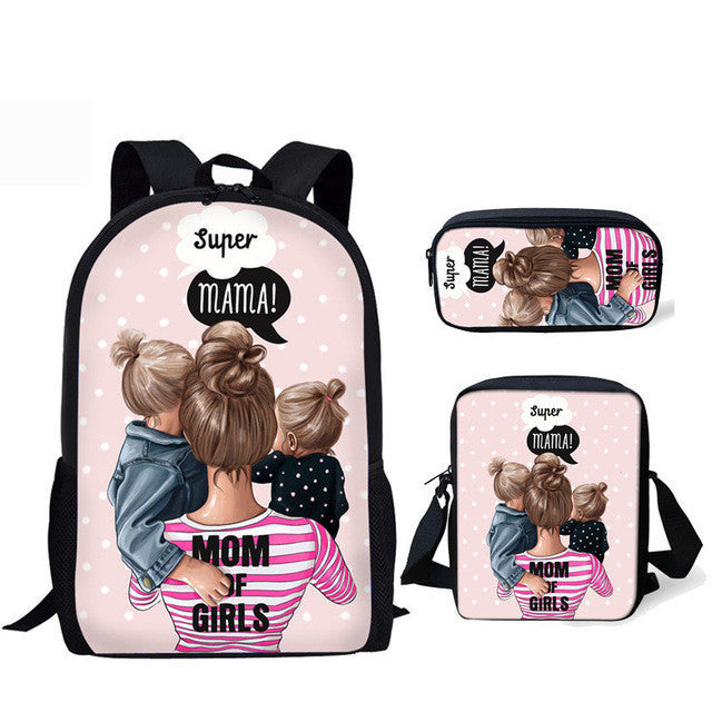 Three-piece printed student backpack diagonal bag - Backpack That’s Stylish Sturdy and Student-Approved