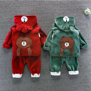 Korean Cartoon Cotton Children’s Clothing for 3-4 Years in Green or Wine Red - Tiny Outfits Tots Who Think They’re