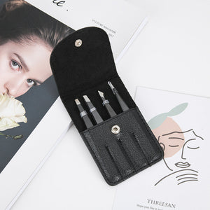 Three Piece Set Stainless Steel Eyebrow and Eyelash Plucking Forceps with Leather Pattern - Perfect Your Brows Tools