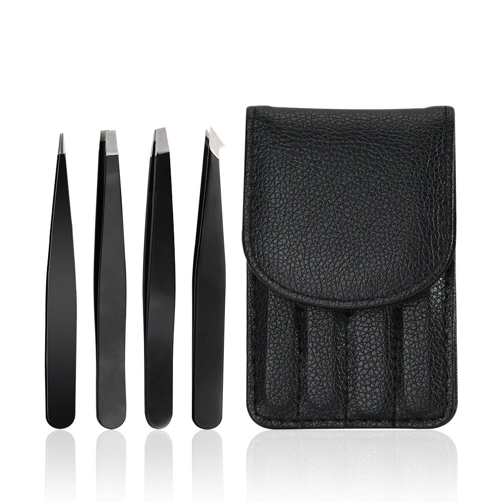 Three Piece Set Stainless Steel Eyebrow and Eyelash Plucking Forceps with Leather Pattern - Perfect Your Brows Tools