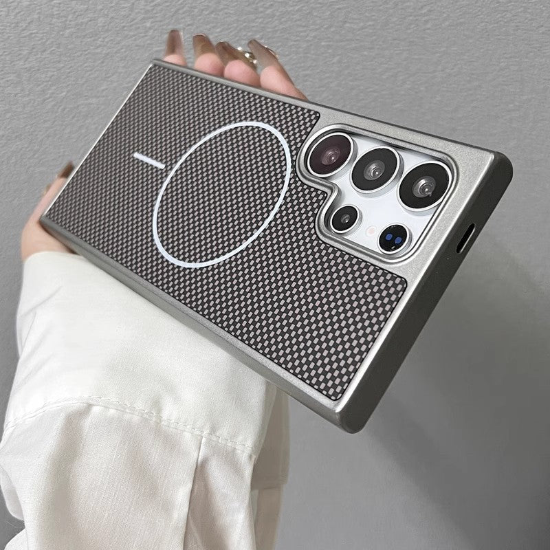 Titanium Gold Magnetic Suction Phone Case with Carbon Fiber Texture - Teleplus magnetic suction titanium gold carbon