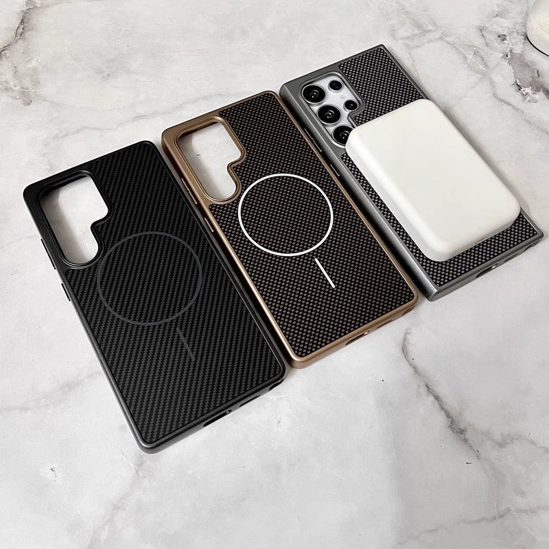 Titanium Gold Magnetic Suction Phone Case with Carbon Fiber Texture - Teleplus magnetic suction titanium gold carbon