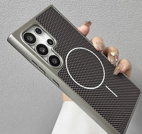 Titanium Gold Magnetic Suction Phone Case with Carbon Fiber Texture - Teleplus magnetic suction titanium gold carbon