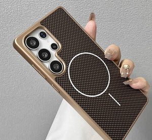 Titanium Gold Magnetic Suction Phone Case with Carbon Fiber Texture - Teleplus magnetic suction titanium gold carbon
