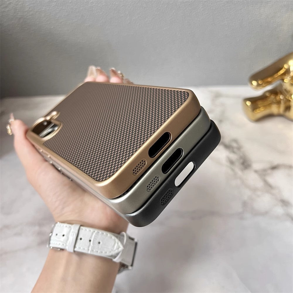 Titanium Gold Magnetic Suction Phone Case with Carbon Fiber Texture - Teleplus magnetic suction titanium gold carbon