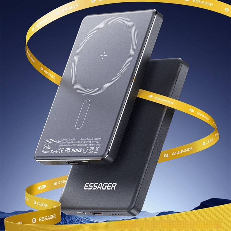 Titanium Magnetic Portable Wireless Charging Power Supply with Dark Gray Shell - magnetic portable wireless charging