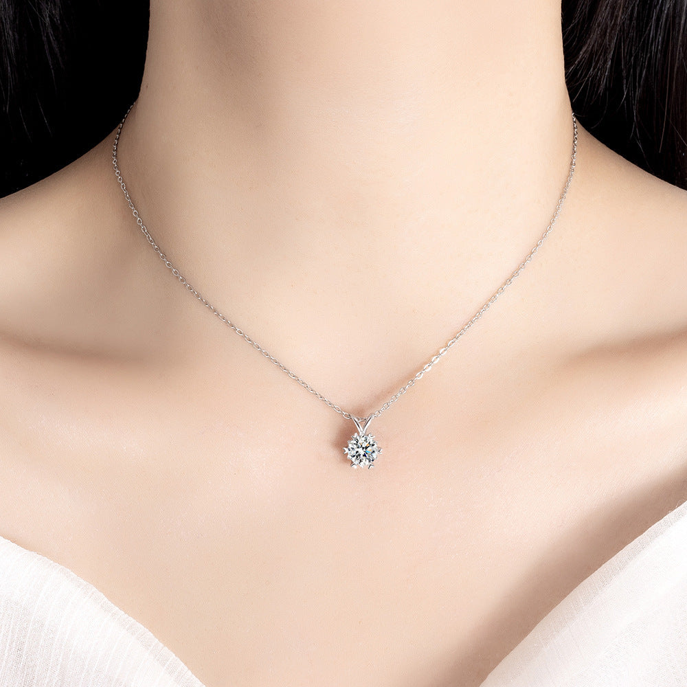 Titanium Steel Necklace with Snowflake Zircon Pendant and Hexagonal Star Design - titanium steel necklace snowflake