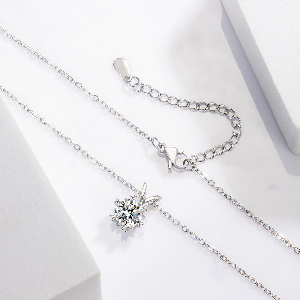 Titanium Steel Necklace Niche Snowflake Zircon Pendant - Titanium Steel Necklace with Snowflake Zircon Pendant