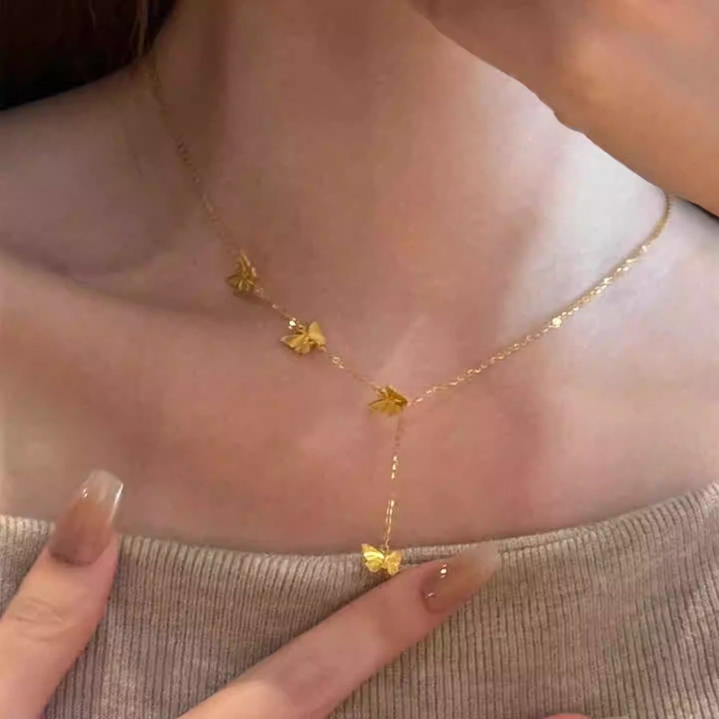 Titanium Steel Butterfly Necklace with Gold Finish for Women in United States - No Fading 3D united states chf titanium