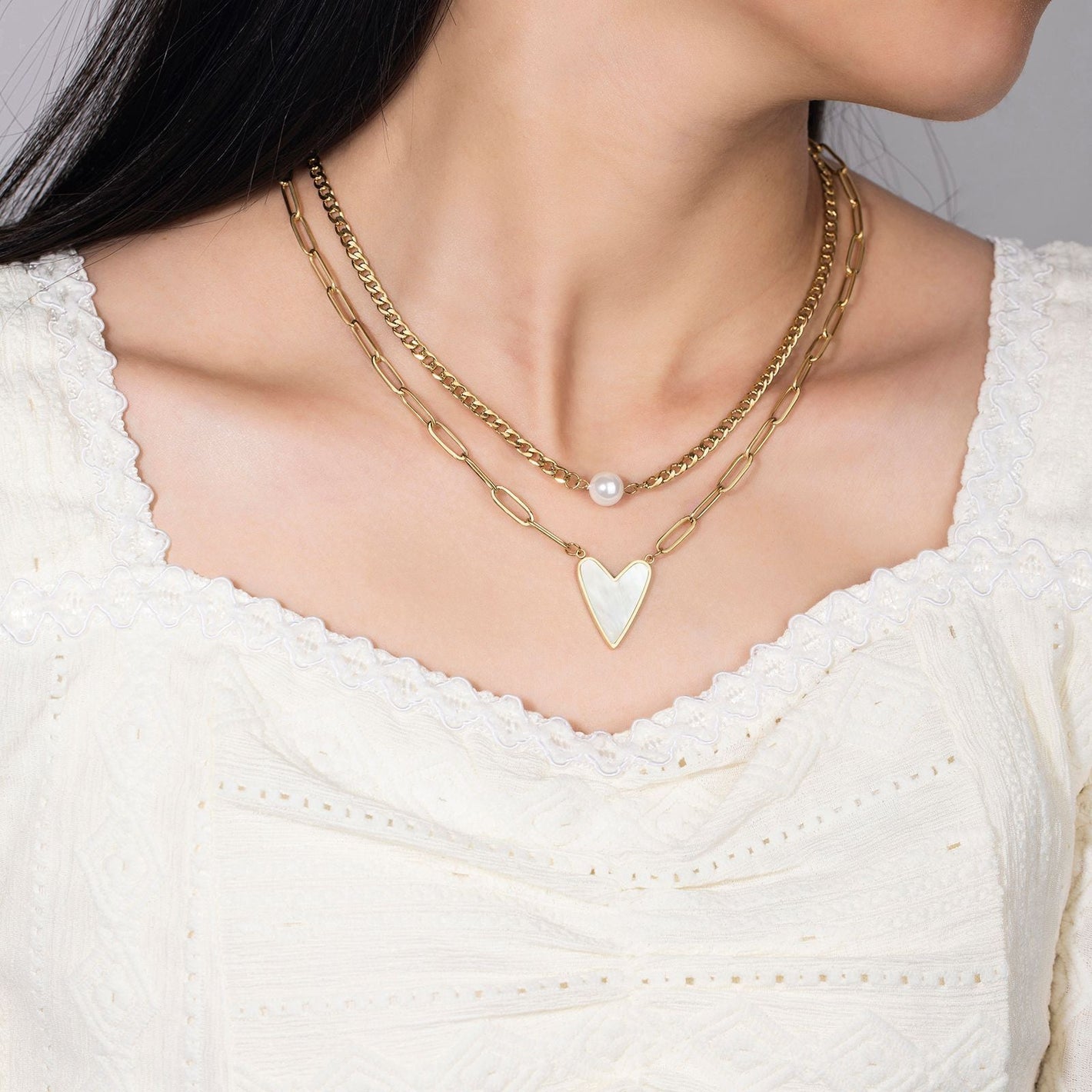 Titanium Steel Peach Heart Necklace and Earrings Jewelry Set - Earring titanium steel peach heart