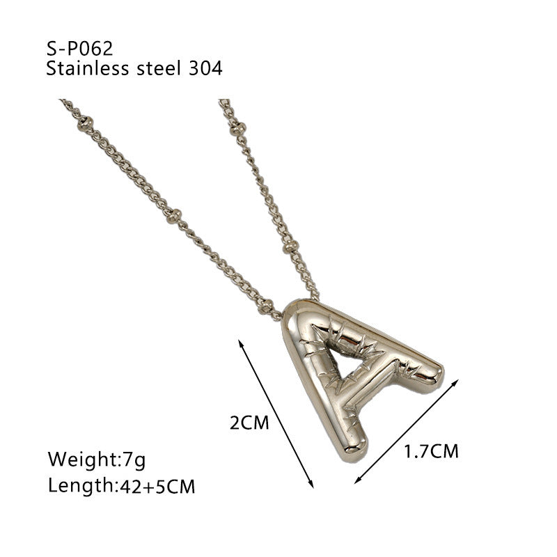 Titanium Steel Silver Glossy English Letter Pendant - Titanium Steel Silver Glossy Letter Pendant Necklace