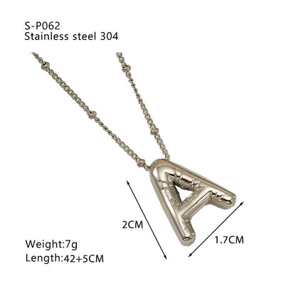 Titanium Steel Silver Letter Pendant Necklace with Glossy Chain - titanium steel silver glossy letter pendant
