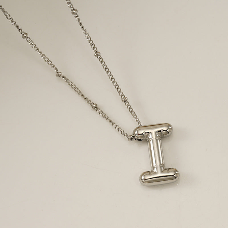 Titanium Steel Silver Glossy English Letter Pendant - Titanium Steel Silver Glossy Letter Pendant Necklace