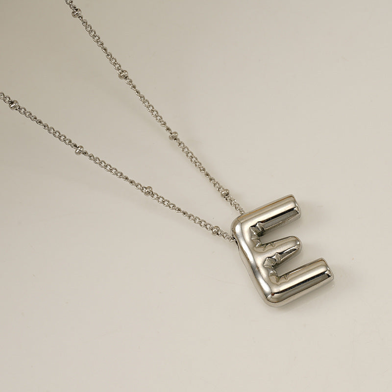 Titanium Steel Silver Glossy English Letter Pendant - Titanium Steel Silver Glossy Letter Pendant Necklace