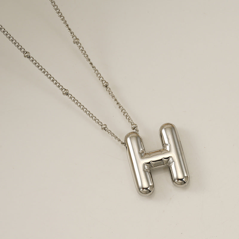 Titanium Steel Silver Glossy English Letter Pendant - Titanium Steel Silver Glossy Letter Pendant Necklace