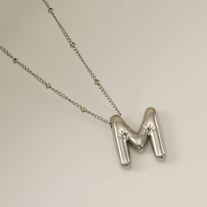 Titanium Steel Silver Glossy English Letter Pendant - Titanium Steel Silver Glossy Letter Pendant Necklace