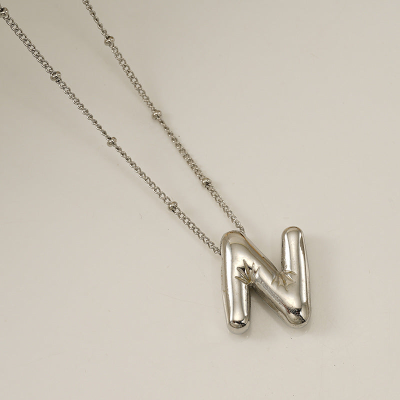 Titanium Steel Silver Glossy English Letter Pendant - Titanium Steel Silver Glossy Letter Pendant Necklace