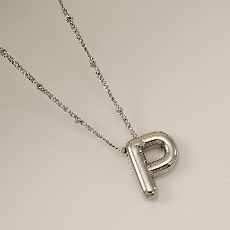 Titanium Steel Silver Glossy English Letter Pendant - Titanium Steel Silver Glossy Letter Pendant Necklace