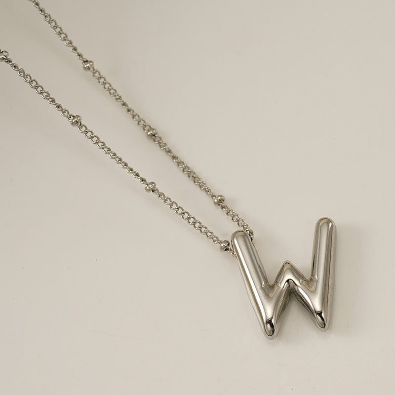 Titanium Steel Silver Glossy English Letter Pendant - Titanium Steel Silver Glossy Letter Pendant Necklace